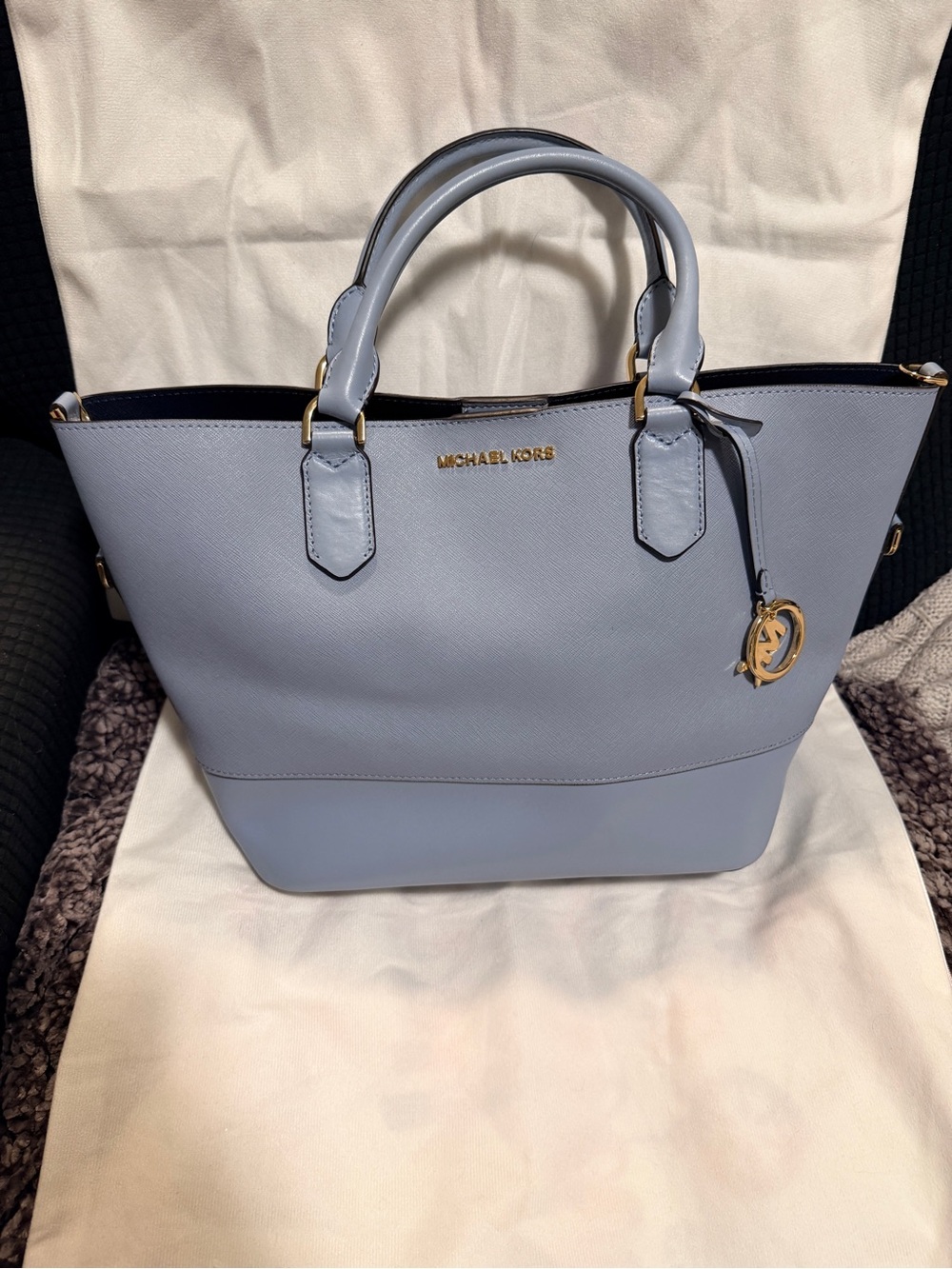 Michael Kors Light Blue Saffiano Leather Tote with Gold Hardware